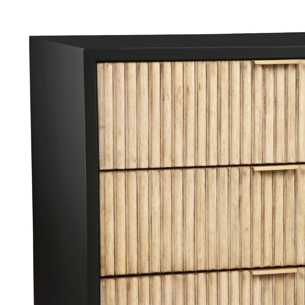 Benzara BM269165 Accent Chest With 3 Corrugated Drawers and Metal Base, Black