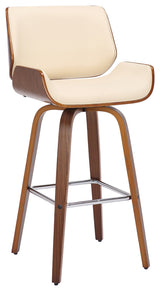 Tyler 30" Bar Height Swivel Cream Faux Leather and Walnut Wood Bar Stool