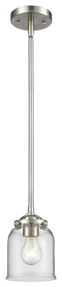 Small Bell 1-Light Mini Pendant, Brushed Satin Nickel, Clear