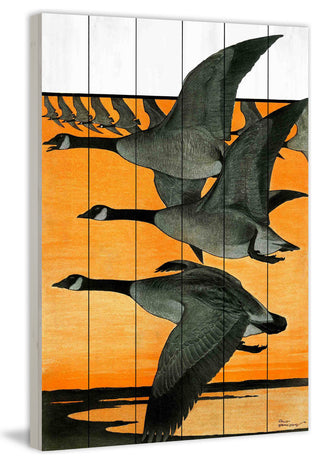 "Journal Geese" Painting Print on White Wood