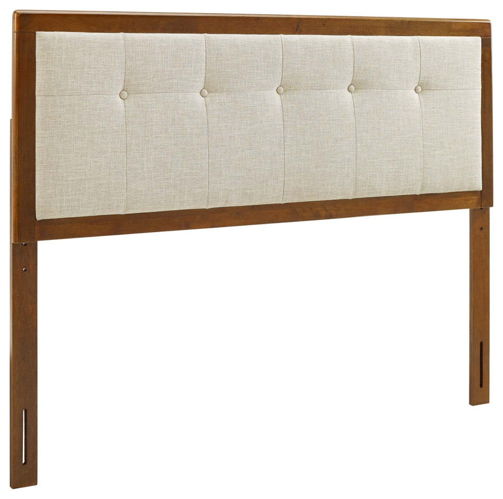Draper Tufted King Fabric and Wood Headboard Walnut Beige