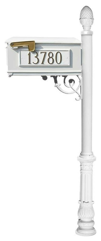 Mailbox Post System-Ornate Base, Pineapple Finial, White