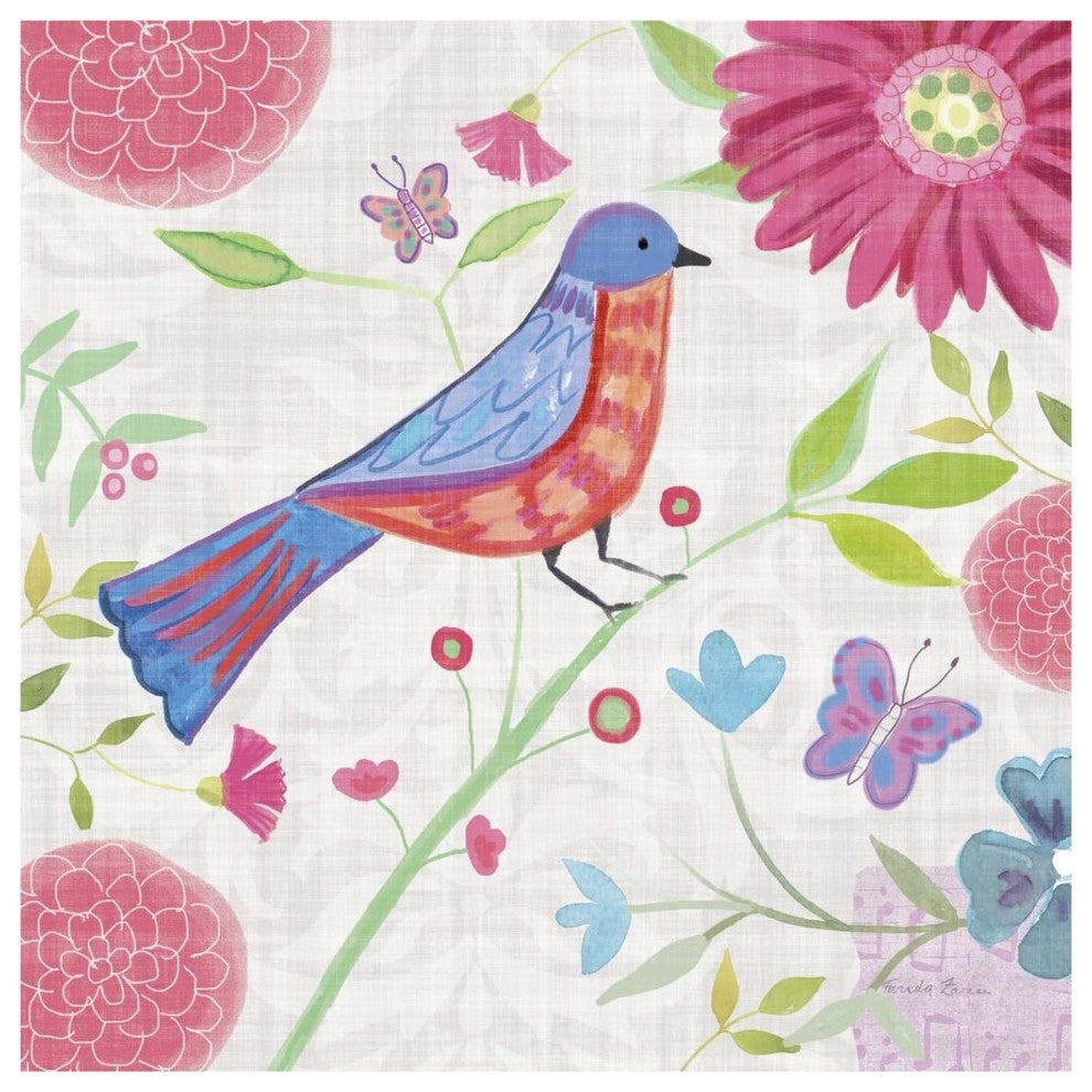 "Damask Floral and Bird II v2" Digital Paper Print by Farida Zaman, 38"x38"