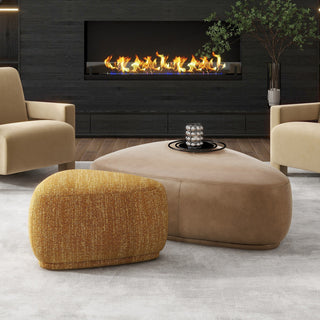 Pebble 44" Rounded Triangle Cocktail Ottoman, Tuscan Tan Brown Top Grain Leather