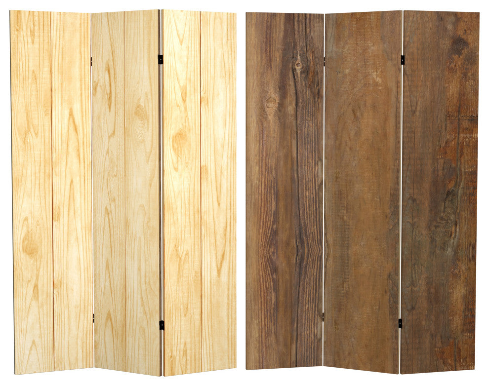 6' Tall Double Sided Wood Grain Canvas Room Divider