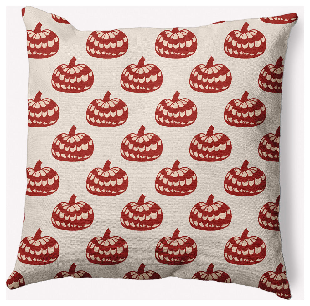 18" x 18" Patterned Pumpkins Indoor/Outdoor Polyester Throw Pillow, Maple Red