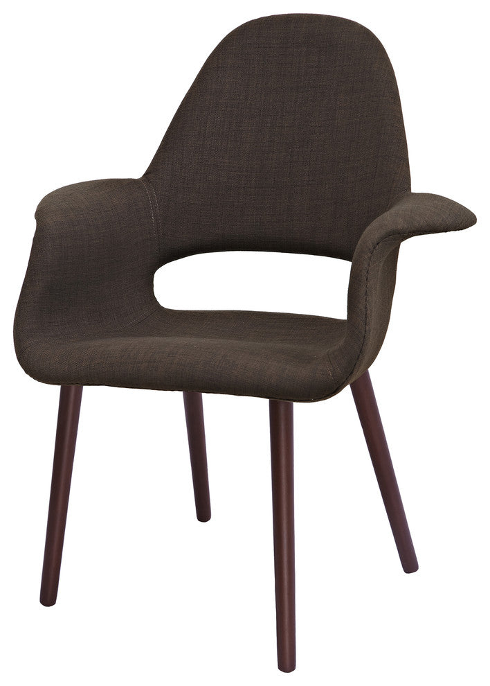 Designer Modern Upholstered Fabric Dark Wooden Leg Living Room Dining Chair, Brown