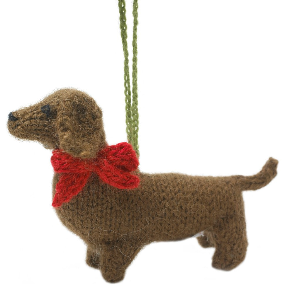Hand-Knit Dachshund Christmas Ornament