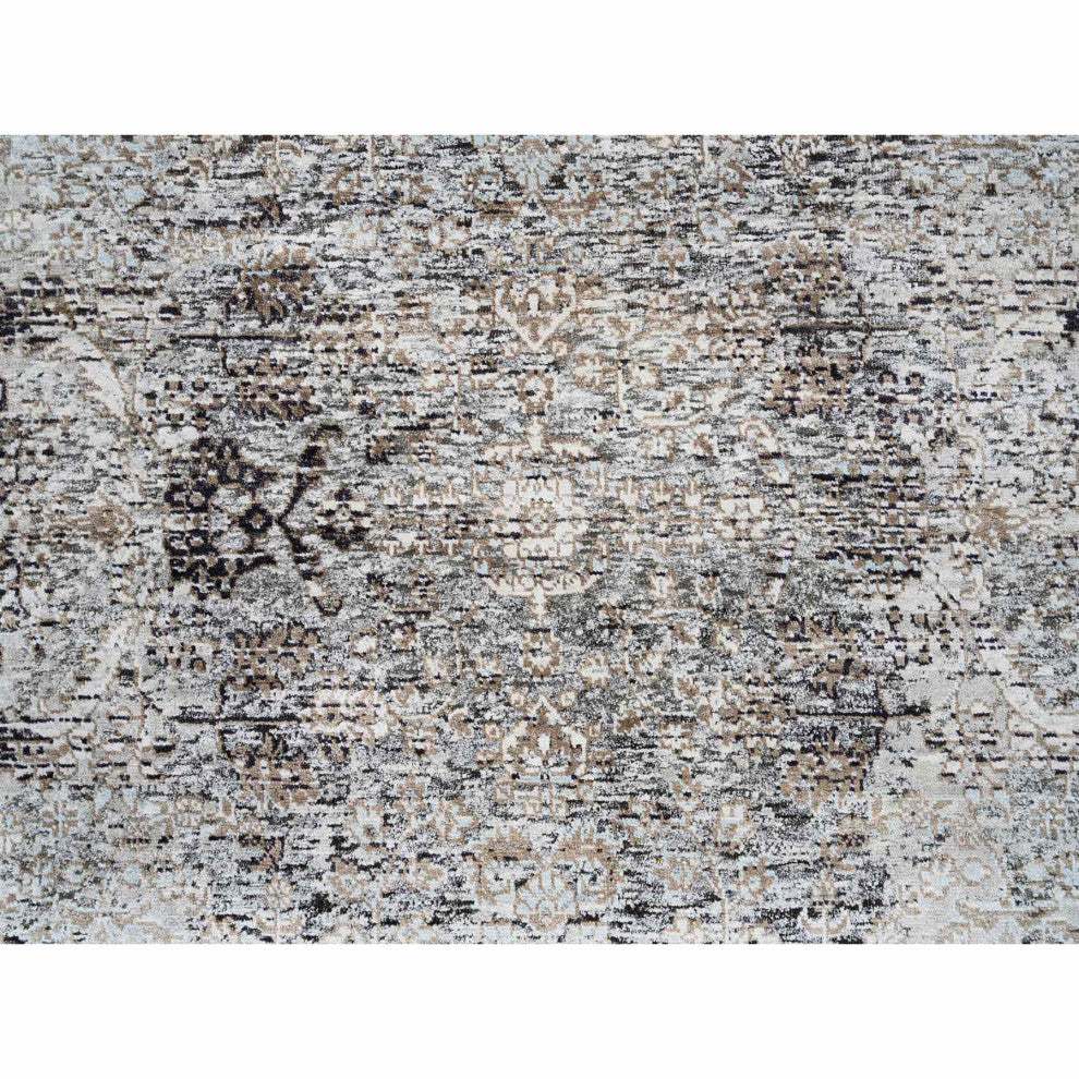 Gray, Modern, Silk with Textured Wool, Hand Knotted, Rug , 4'1" x 6'0"