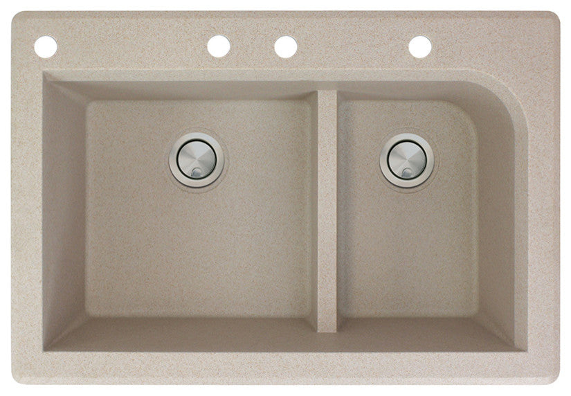 Radius 33" silQ Granite Double Bowl Kitchen Sink with 4 Holes in Cafe Latte