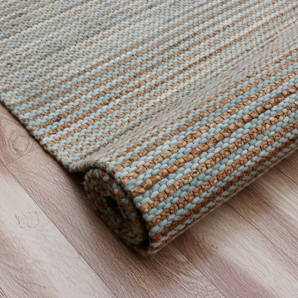 Crest Turquoise Rustic Striped Handmade Jute/Wool Blend Area Rug, 9' x 12'