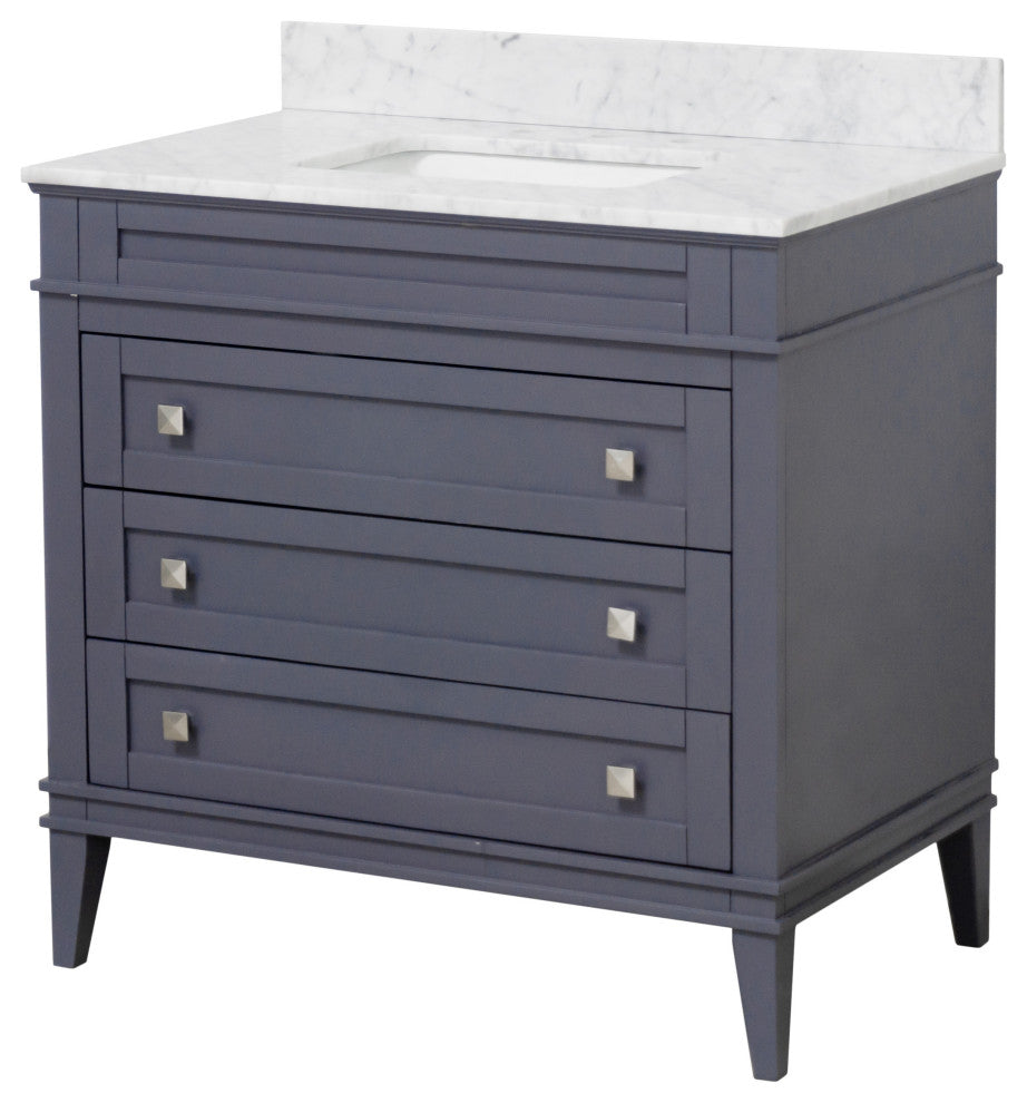 Eleanor 36" Bathroom Vanity, Marine Gray, Carrara Marble