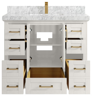 Boston 42" Single Sink Bath Vanity in Alabaster 2" Carrara Marble