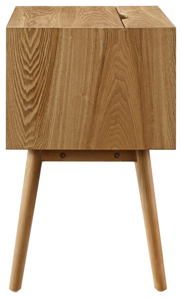 Nightstand Side End Table With USB, Wood, Brown Natural, Modern Living Room