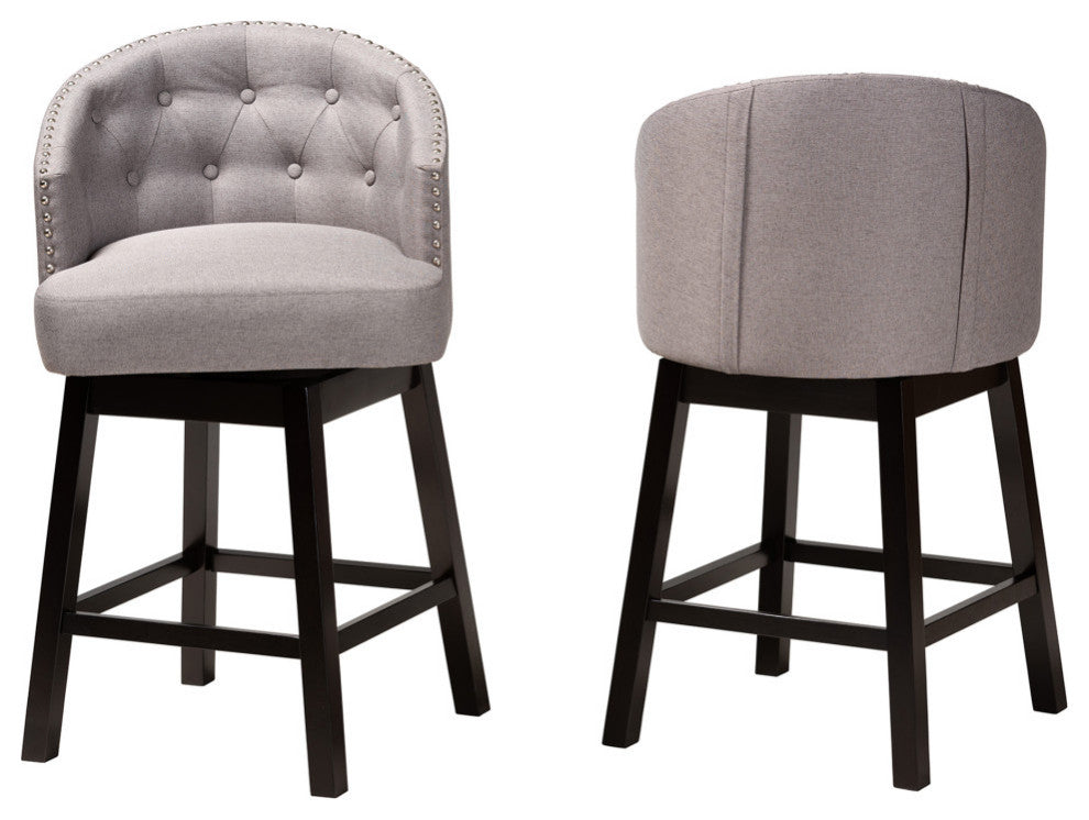 Tinalyn Swivel Counter Stool, Set of 2, Gray/Espresso Brown, Fabric