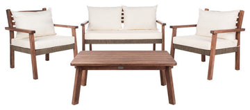 Safavieh Indoor-Outdoor Reid 4 Piece Living Set, Natural/Beige