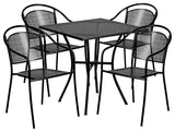 5-Piece 28" Square Patio Table Set, Black