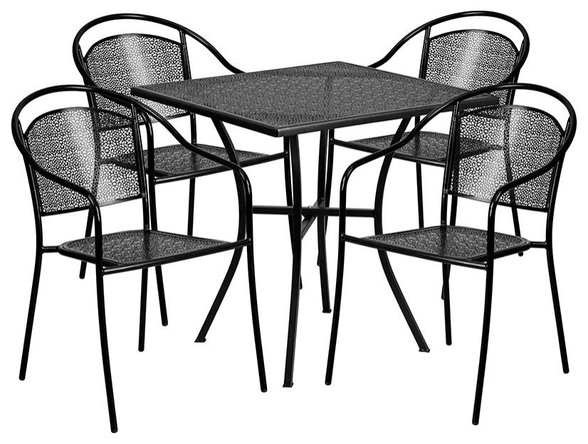 5-Piece 28" Square Patio Table Set, Black