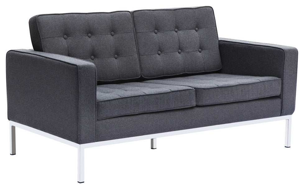 Modern Classics Button Loveseat in Wool, Gray