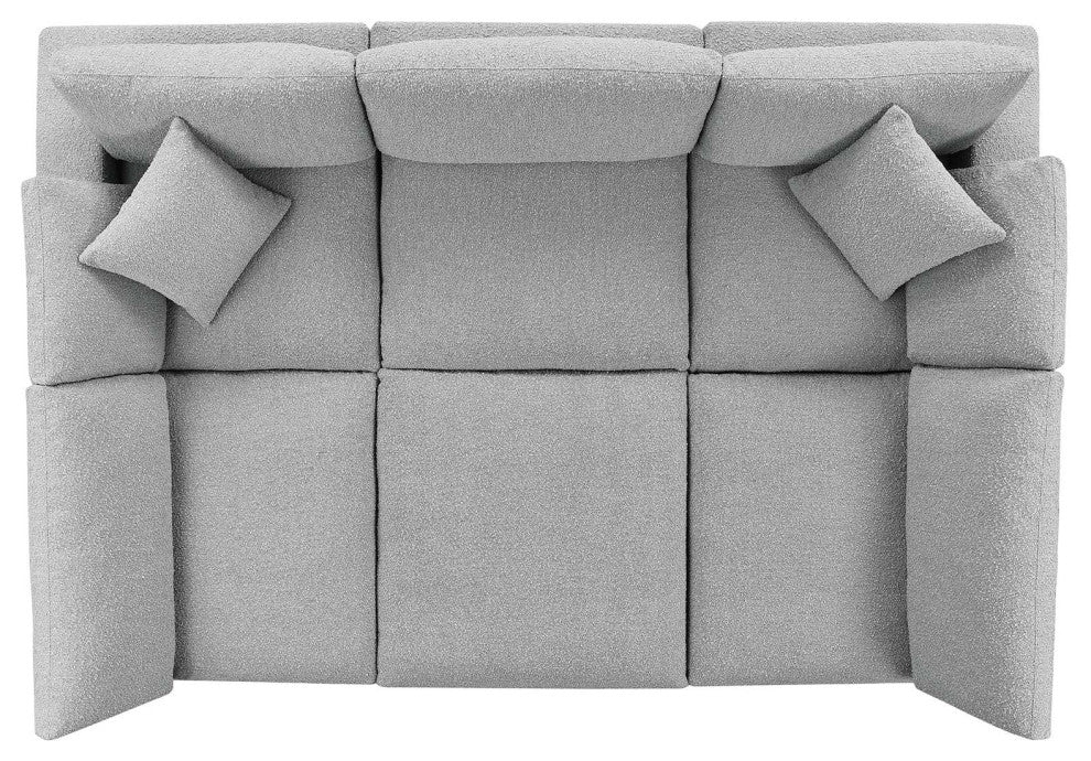 Commix Down Filled Overstuffed Boucle Fabric 6-Piece Sectional Sofa, Light Gray