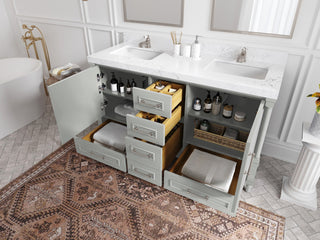 Aberdeen 60 Double Bathroom Vanity in Coventry Gray 1.5" White Quartz