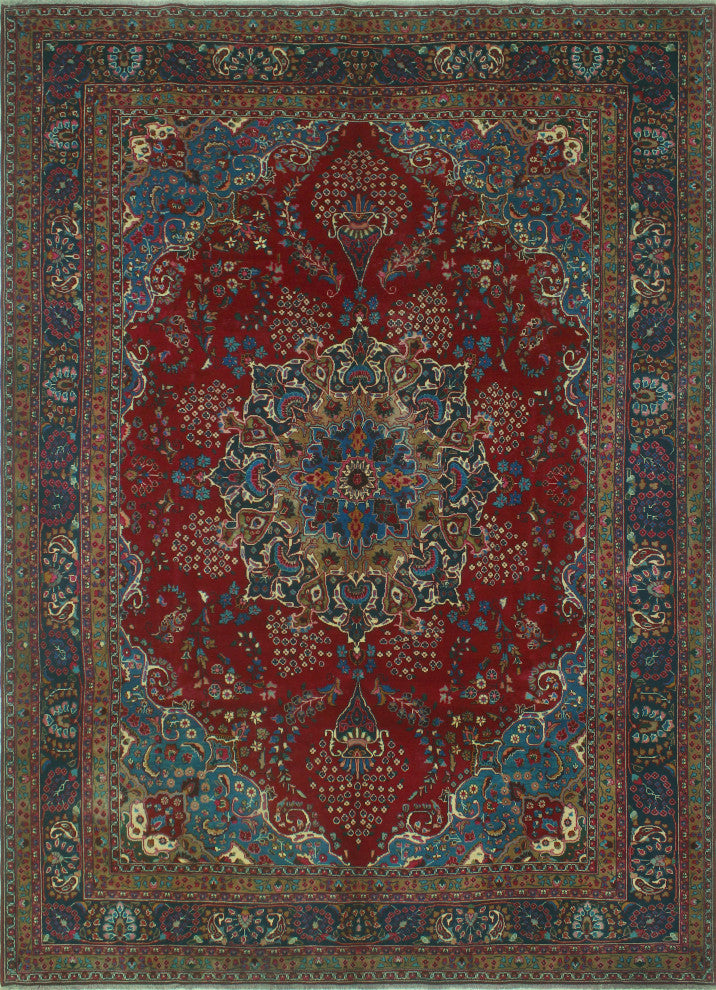 Fine Vintage Distressed Eliana Red/Navy Rug, 9'7x12'9