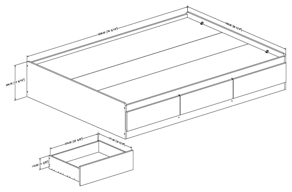 South Shore Step One Full Mates Bed, 54'' With 3 Drawers, Pure Black