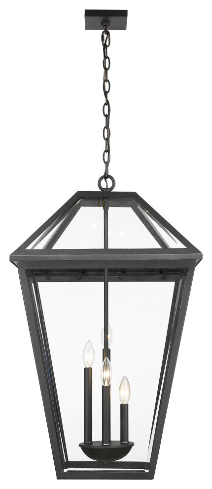 Zlite 579CHXLX-BK 4-Light Outdoor Chain Mount Ceiling Fixture, Clear Beveled