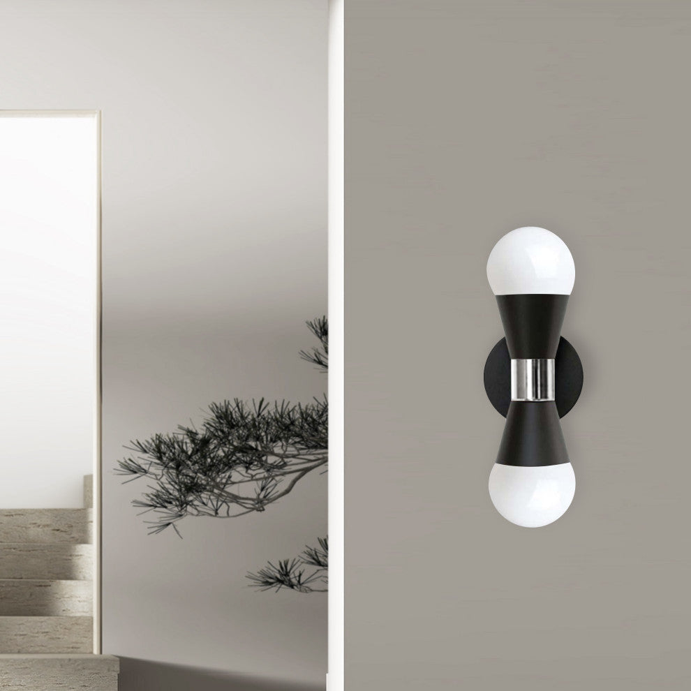 Fortuna Modern Contemporary Wall Sconce, Matte Black With Polished Chrome