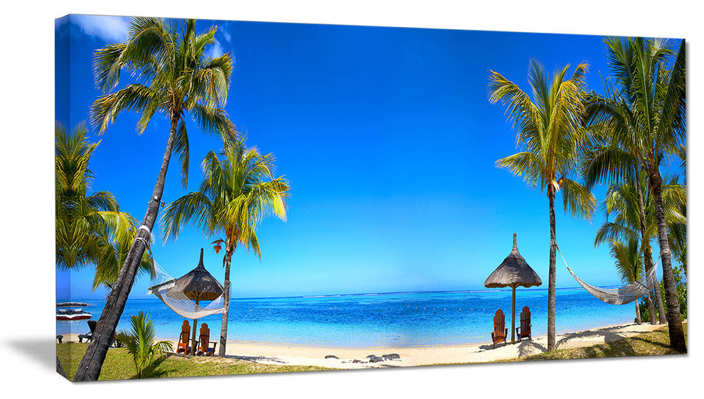 "Mauritius Beach With Chairs" Seashore Canvas Photo Print, 32"x16"