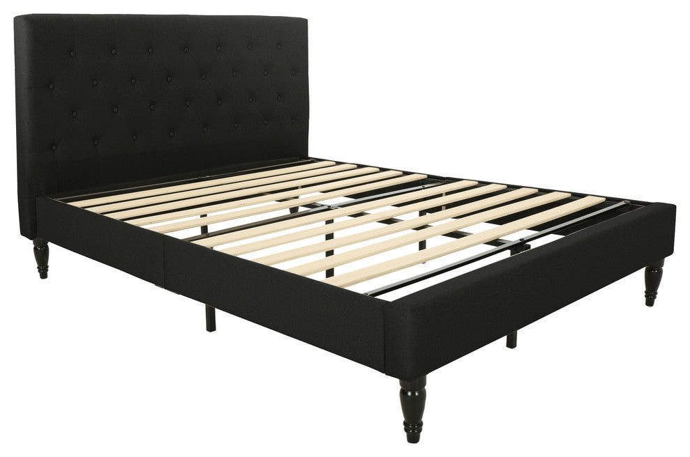 Agnes Fully-Upholstered Low-Profile Queen-Size Platform Bed Frame, Black