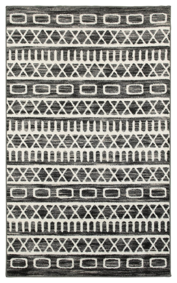 5" x 7" Black and White Geometric Area Rug