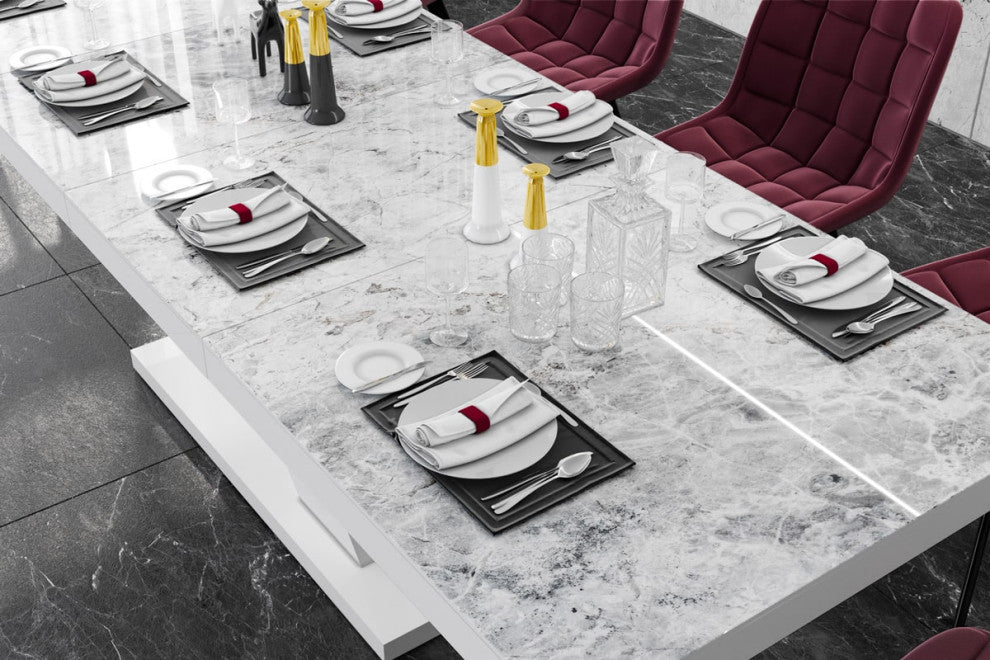 XENNA LUX Extendable Dining Table, White Venatino/White