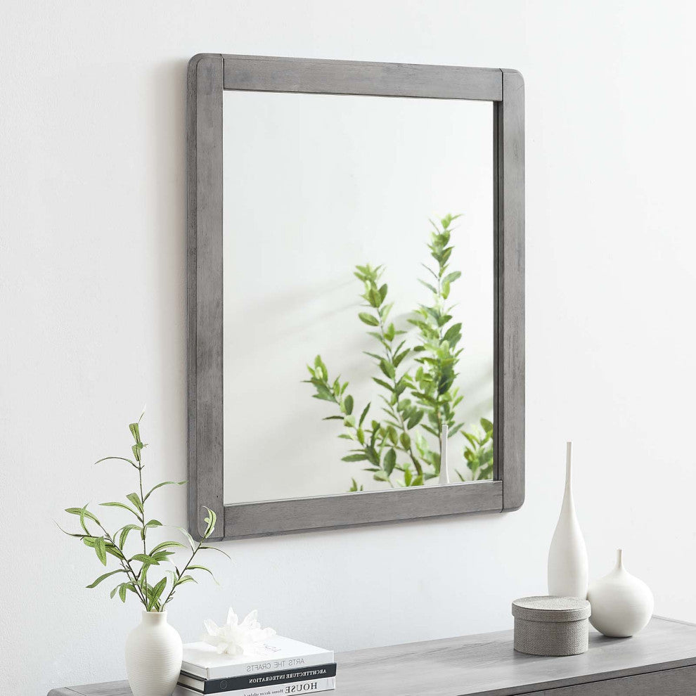 Frame Wall Mirror, Wood, Gray, Modern Farmhouse, Bedroom Living Room
