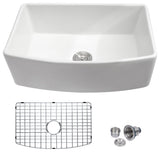 White Farmhouse Ceramic Kitchen Sink Single Bowl Apron Front Basin, 33"x19"x10"