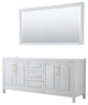 80" Double Bath Vanity, White, No Countertop, 70" Mirror, Gold Trim