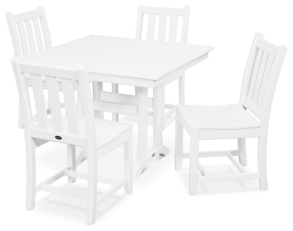 POLYWOOD Traditional Garden 5-Piece Farmhouse Dining Set, White