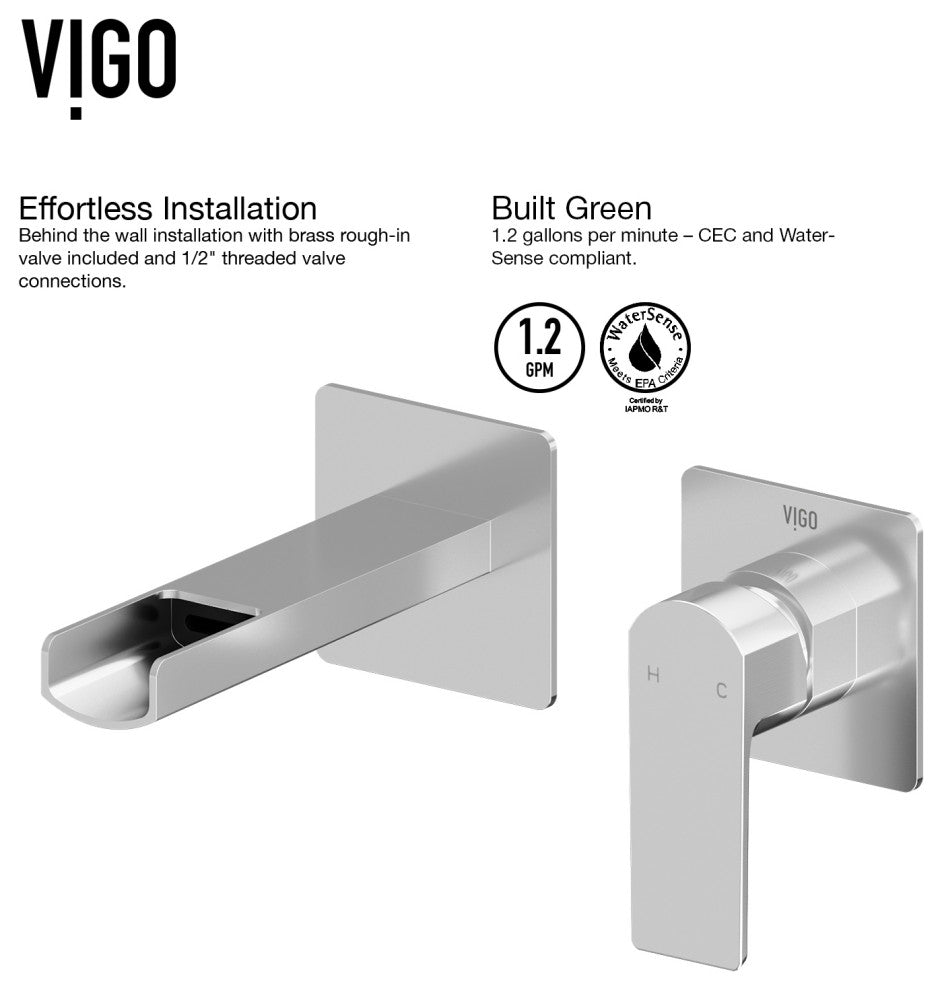 VIGO Atticus 5" H Single Handle Wall Mount Bathroom Faucet, Chrome