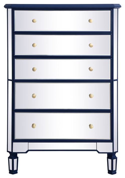 Elegant MF6-1026BL 33"Mirrored 5 Drawer Chest, Blue