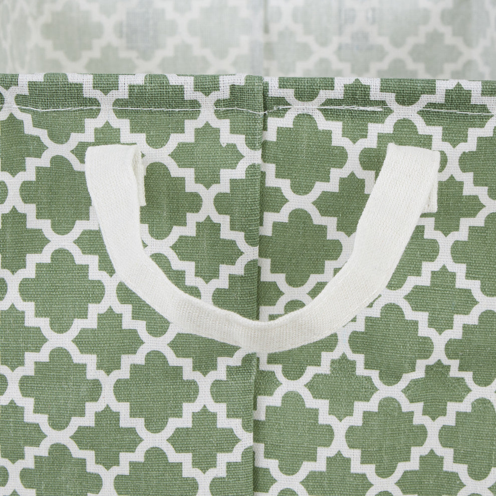 Cotton Polyester Laundry Bin Lattice Artichoke Green Rectangle Large, Set of 2