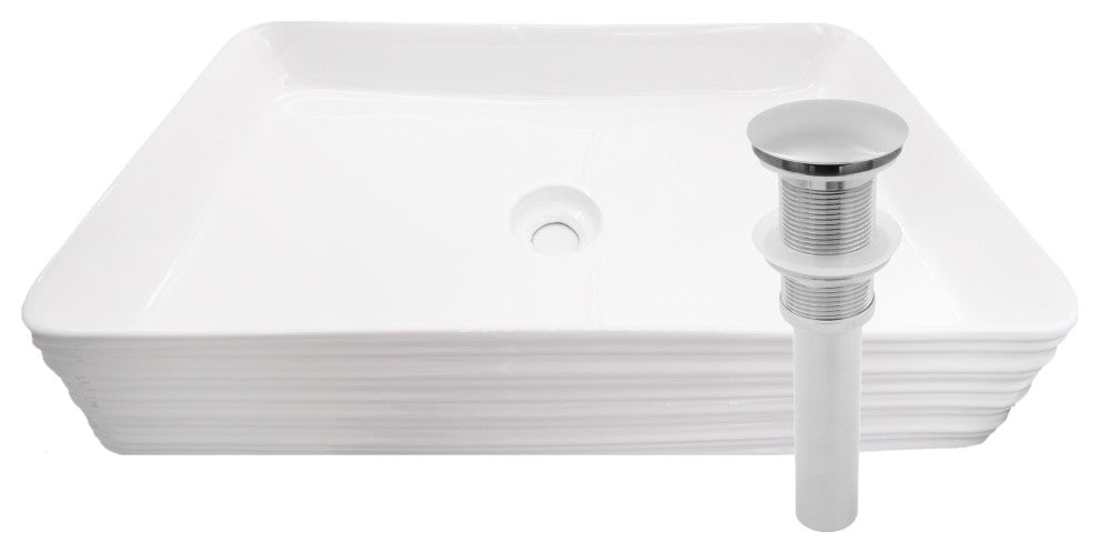 NP-208513 Rectangular Porcelain Sink w/ Grooved Exterior, Drain Option, Brushed Nickel