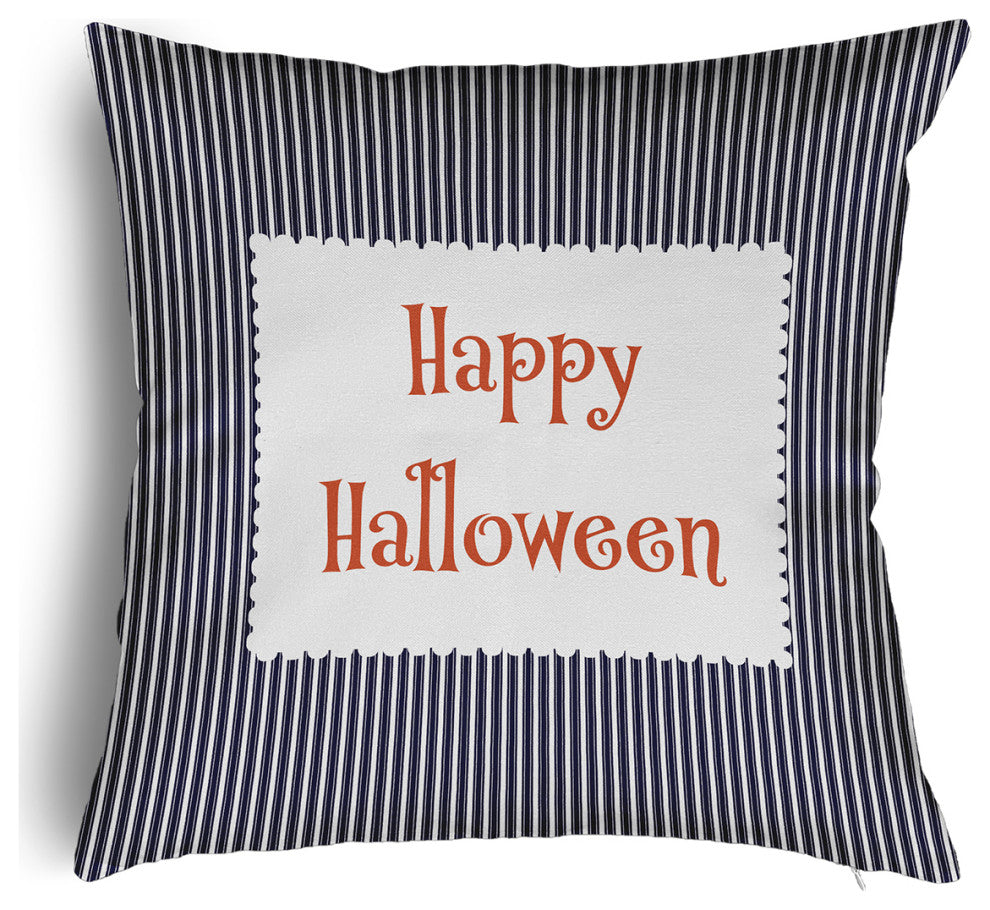Happy Halloween Ticking Accent Pillow With Removable Insert, Navy, 20"x20"