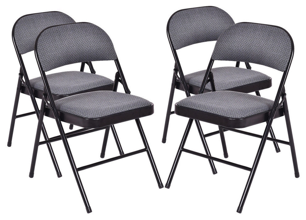 Costway Set of 4 Folding Chairs Fabric Upholstered Padded Seat Metal Frame