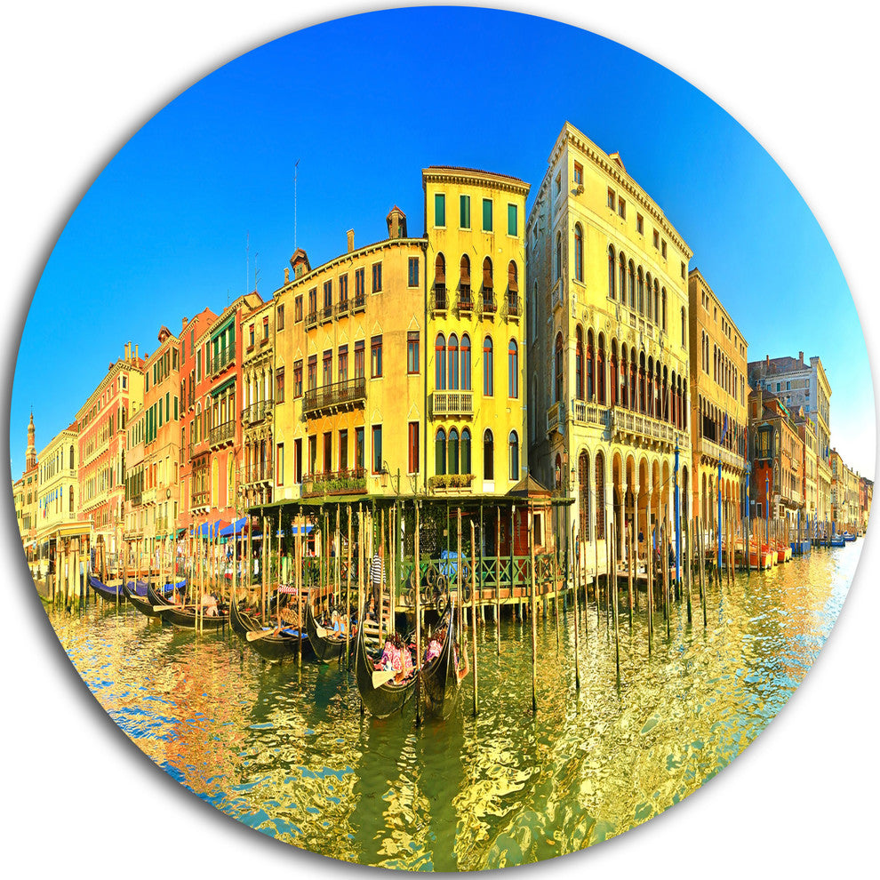Yellow Tinged Grand Canal Panorama, Cityscape Disc Metal Wall Art, 11"