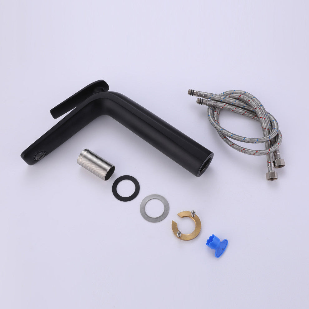 Deck Mounted Single Hole Bathroom Faucet, Matte Black