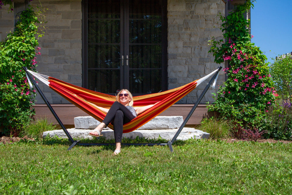 Vivere's Combo Sunbrella 9 Foot Hammock With Stand, Sunset