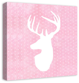 Deer Polka Dots Pink 20x20 Canvas Wall Art