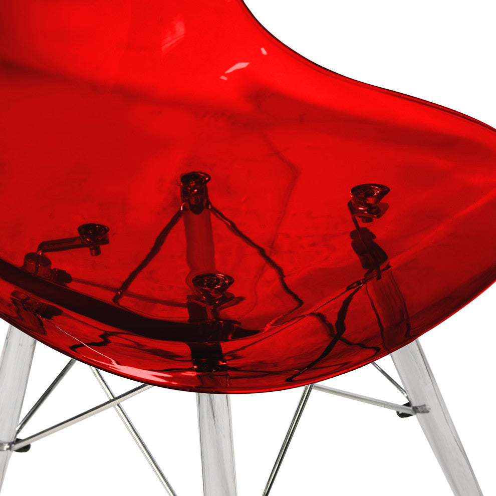 LeisureMod Dover Molded Dining Side Chair With Acrylic Base, Transparent Red