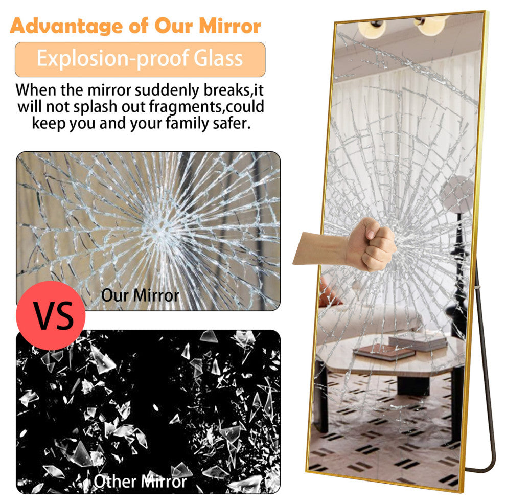 Easly Aluminum Alloy Framed Rectangular Floor Mirror, Gold, 17x58