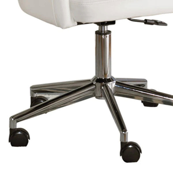 Benzara BM194853 Faux Leather Metal Swivel Chair with Low Back White & Silver